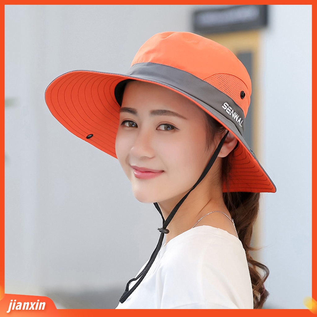 (In Stock) Topi Matahari Luar Ruangan Jaring Pinggiran Lebar Dapat Disesuaikan Bernapas Lipat Tahan UV Perlindungan Matahari Warna Solid Musim Panas Wanita Perlindungan UV Topi Pelindung Matahari Untuk Pria