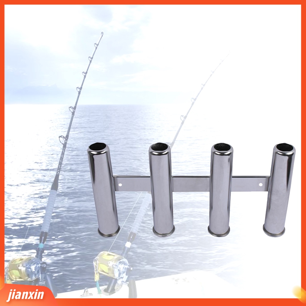 (In Stock) Rak Batang 4 Tabung Bahan Stainless Steel Dinding Penahan Tiang Pancing Yang Dipasang Samping Untuk Marine