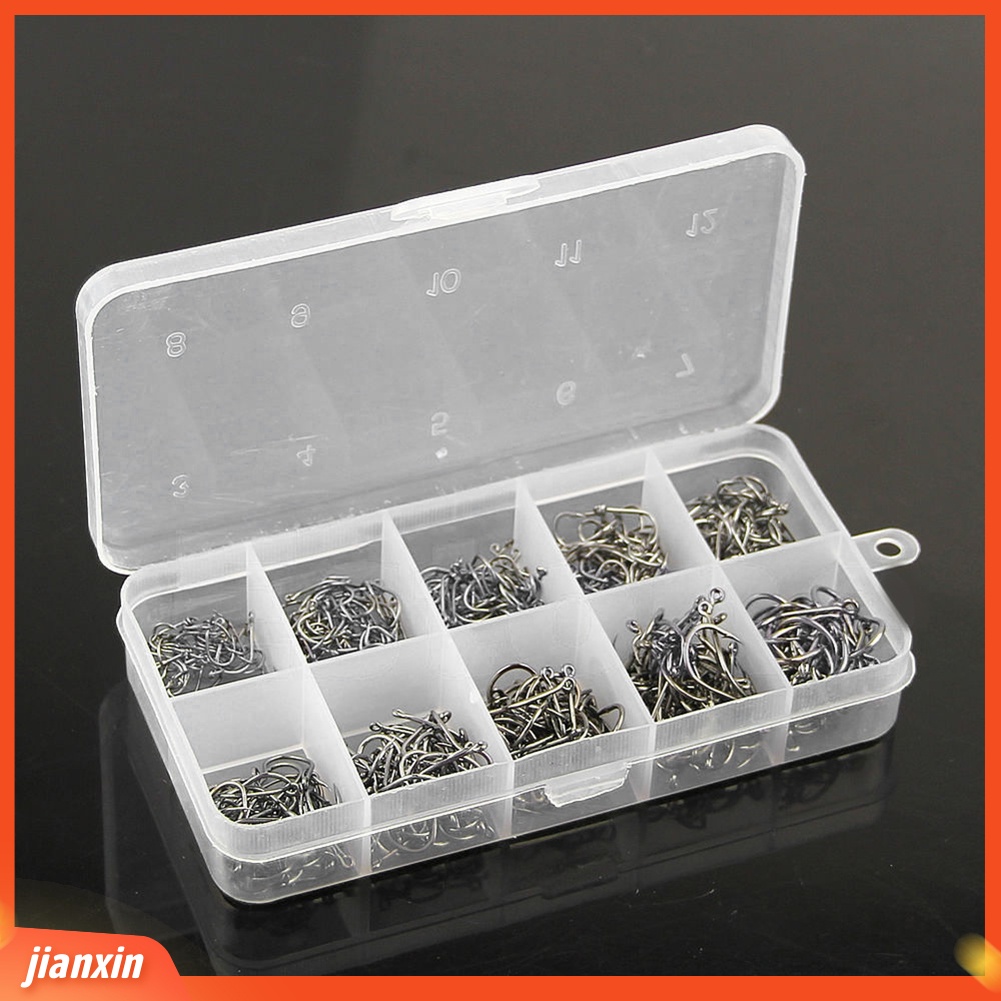 (In Stock) 500Pcs 10ukuran Aneka Kait Pancing Tajam Umpan Umpan Dengan Tackle Box