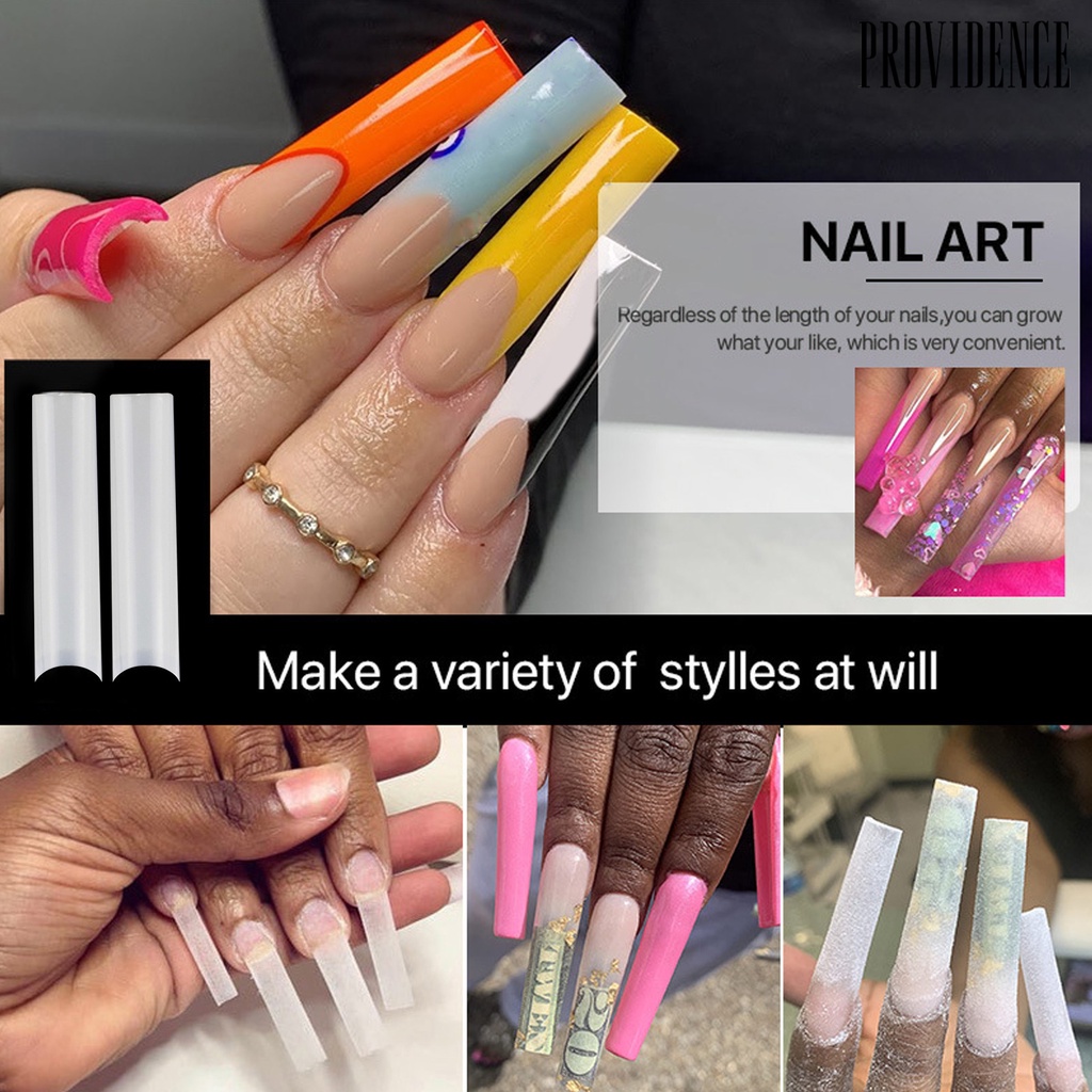 Providence 504Pcs Putih/ Kuku Transparan Buatan Tips Panjang Datar Lancip Square Nail Tips Setengah Penutup Lurus Palsu Perancis Tips Nail Art Extension Untuk Salon Kuku Rumah DIY