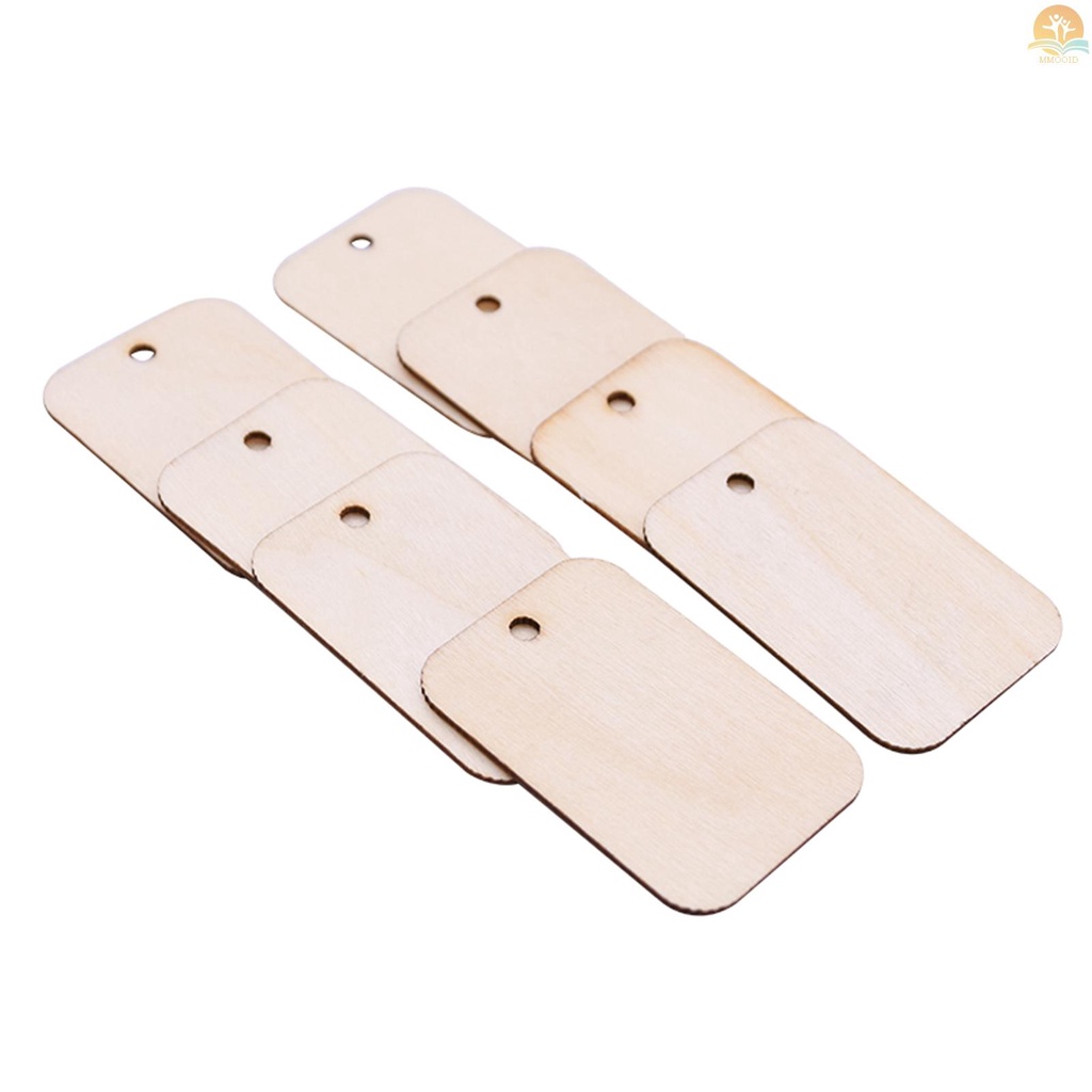 In Stock 50PCS Unfinished Wood Pieces Bentuk Persegi Panjang Potongan Kayu Dengan Lubang Dan Untuk DIY Hadiah Tag Pernikahan Pesta Dekorasi Gantung Label Kerajinan Dekorasi Proyek Lukisan Staining