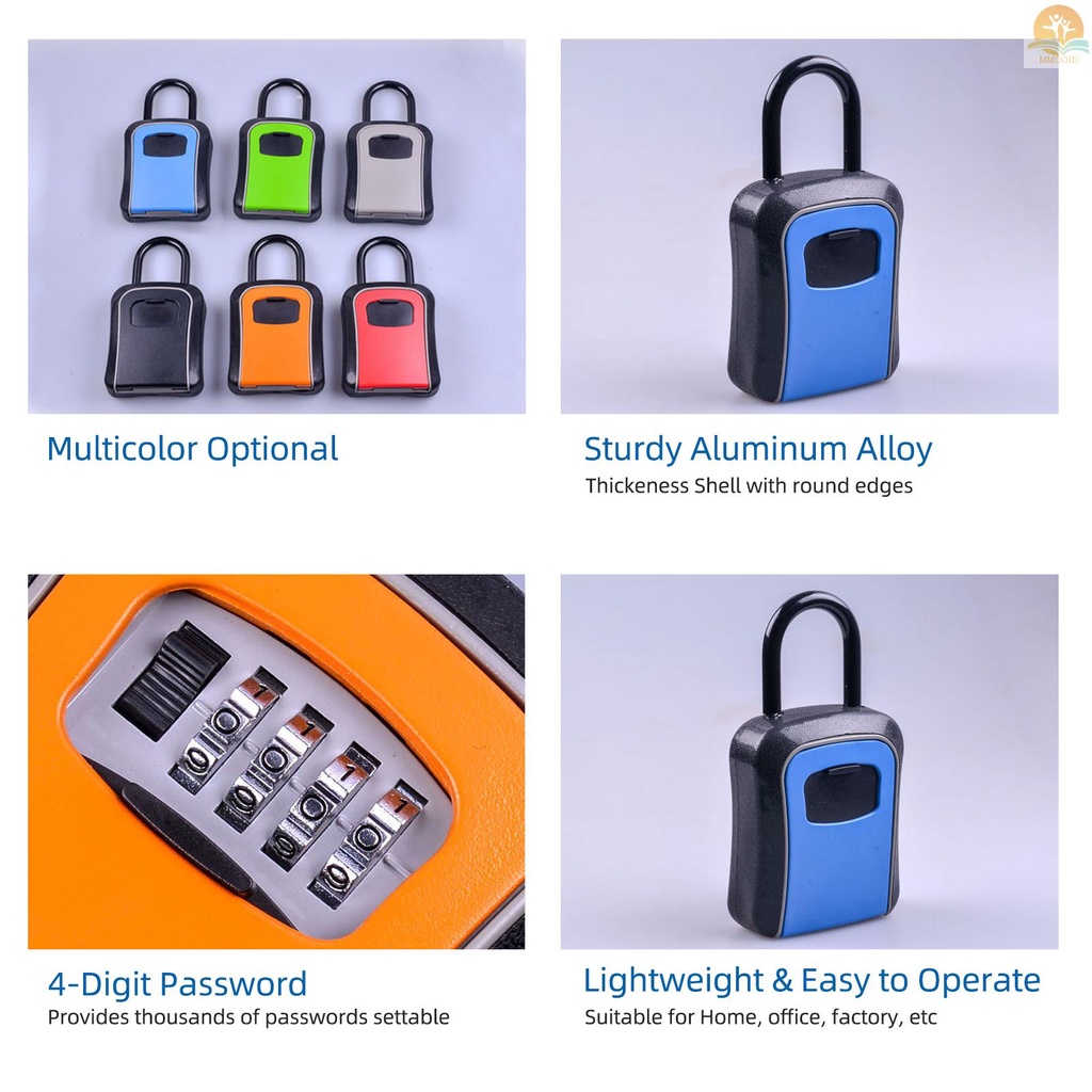 In Stock Kotak Kunci Penyimpanan Dengan Penutup Debu Paduan Aluminium Kombinasi 4 Digit Padlock Case Lockbox Key Safe Box Portable Storage for House Key ID Card U Disk