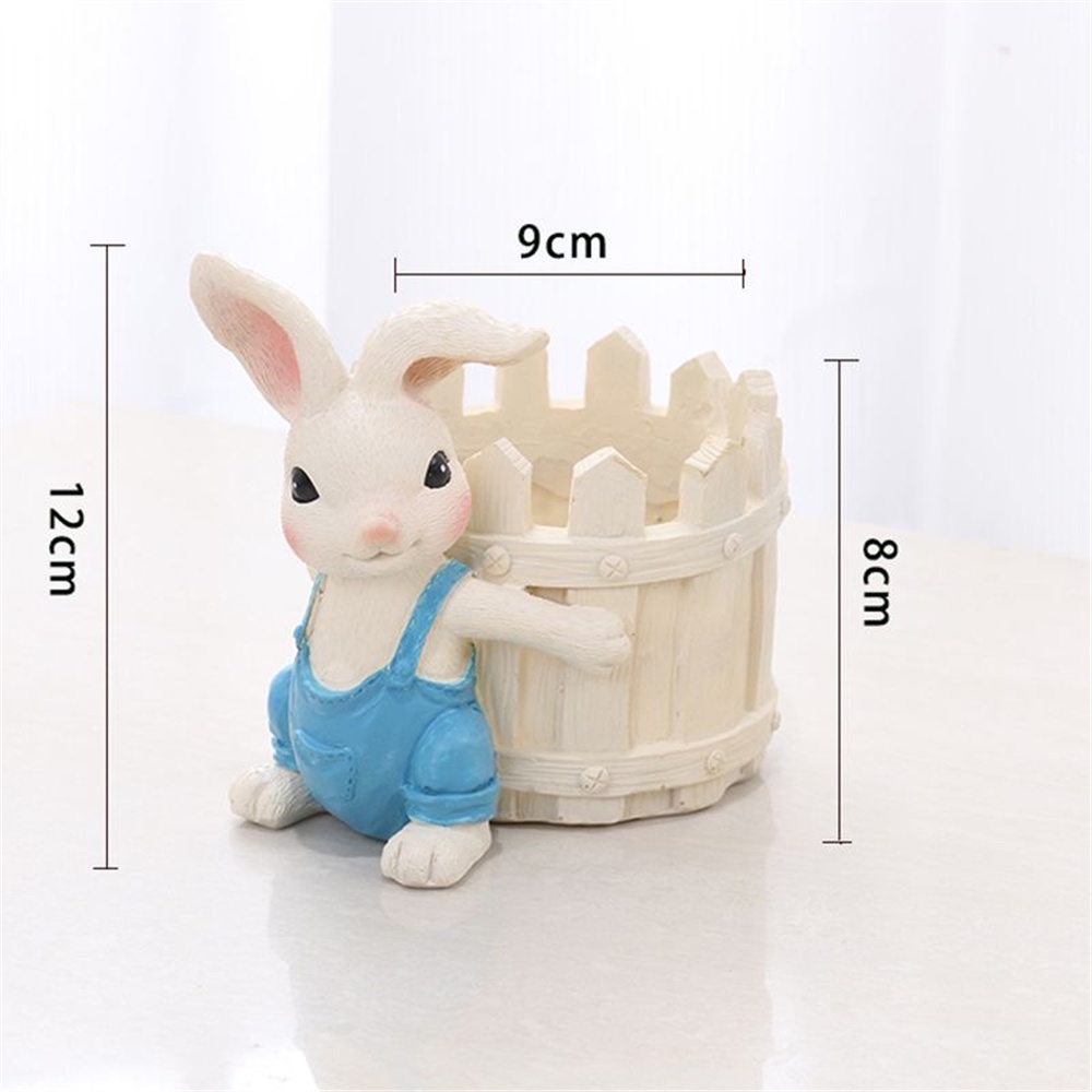 ღ Cute Fun Rabbit Shape Flowerpot Creative Bunny Resin Pot Bunga Pot Wadah Penyimpanan Desktop Dekorasi Desktop Kreatif