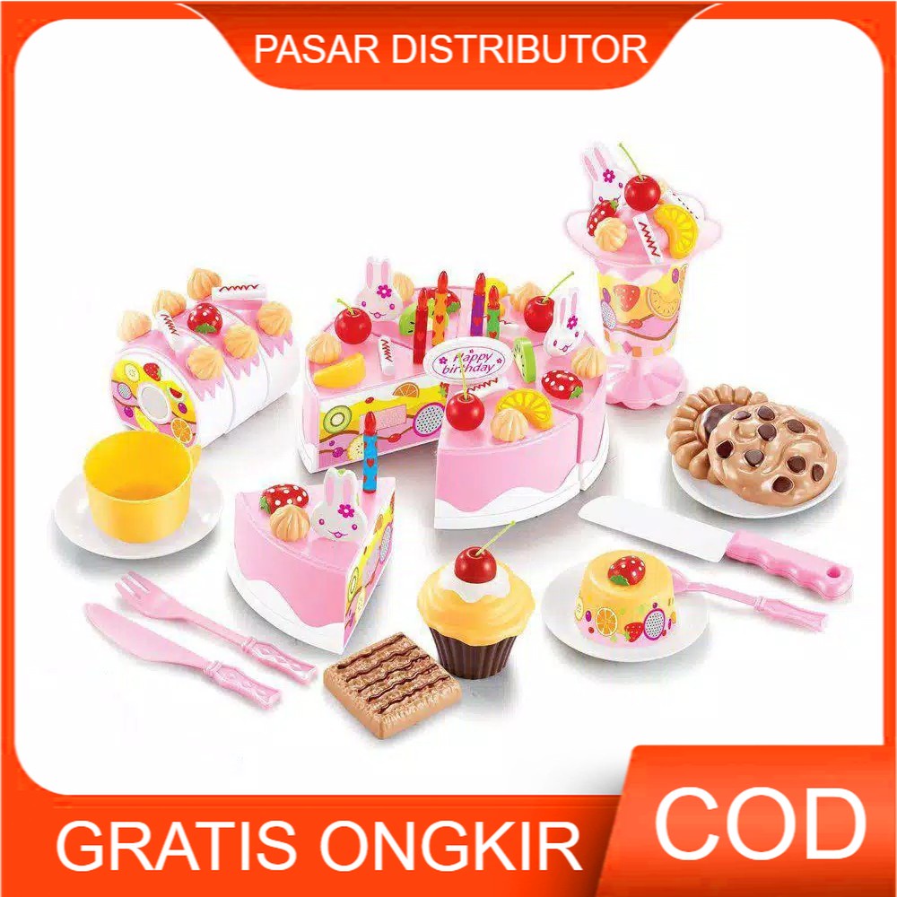 MAINAN DIY FRUIT CAKE PINK BESAR 75 PCS - MAINAN KUE ULANG TAHUN