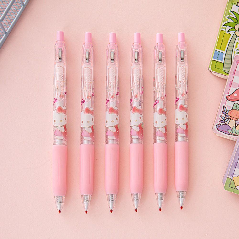 LANFY 6pcs/set My Melody Kuromi Neutral Gel Pen, Tinta Hitam Anime Kartun Press Gel Pen Set, Pena Tulisan Kawaii ST Nib Bolpoin Untuk Alat Tulis