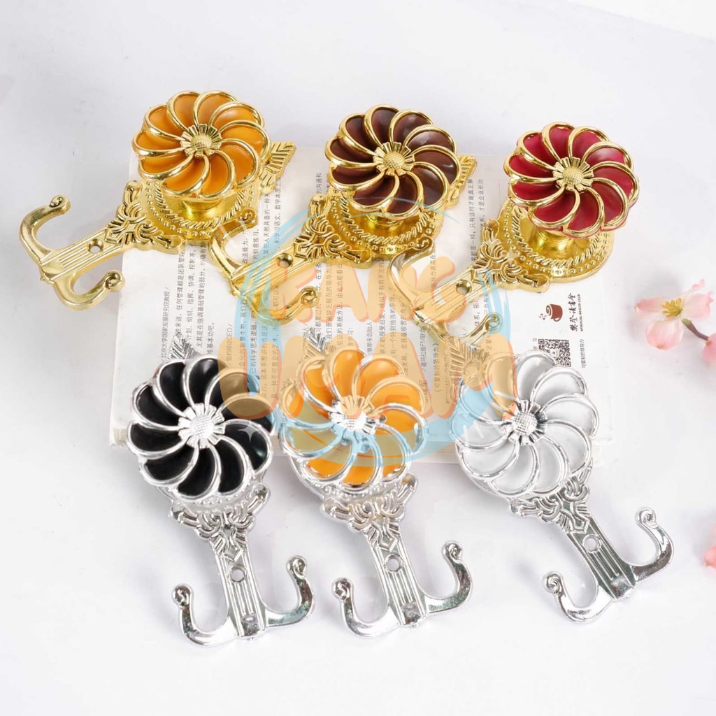 Hook Gorden Bunga Matahari Gold bunga merah Kaitan tali gorden