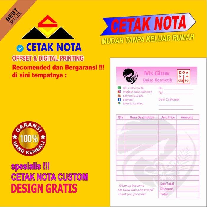 

✨BISA COD✨ -nota full warna 2 ply ( 1/4F 4 buku ) digital print