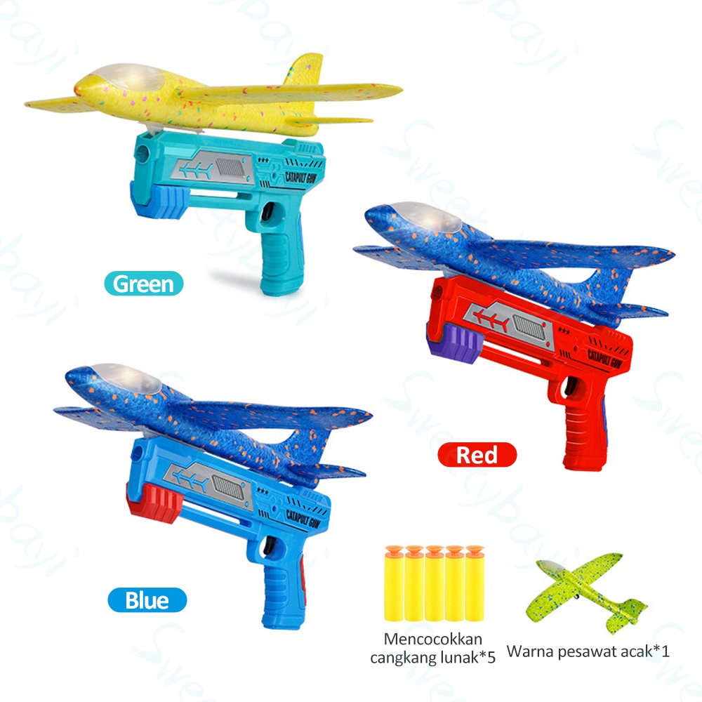 Sweetybayi Mainan anak pesawat terbang Mainan pistol tembak pesawat Shining flying airplane