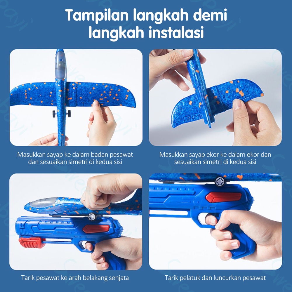 Sweetybayi Mainan anak pesawat terbang Mainan pistol tembak pesawat Shining flying airplane