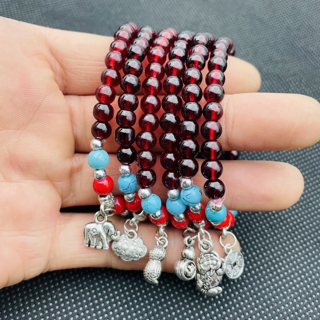 Gelang Garnet Imitasi Burgundy Sederhana Fashion Pasangan Pacar Beruntung Pixiu Maskot Liontin Aksesoris