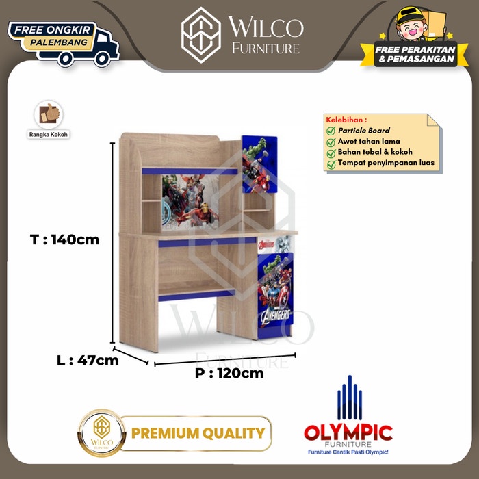 Meja Belajar Olympic Avengers / Meja Belajar Karakter Anak + Lemari - Rakit + Kirim