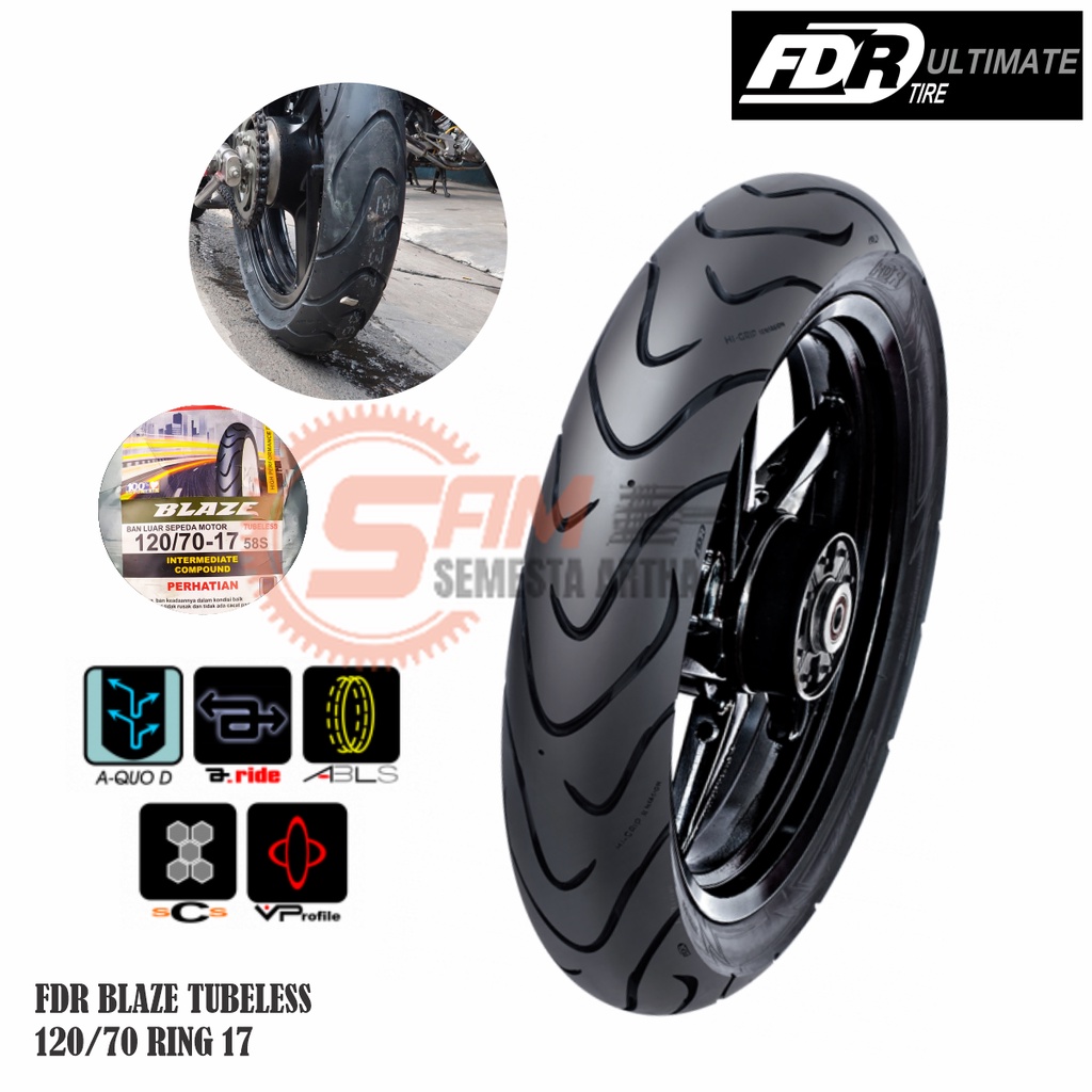 Ban Luar FDR 120/70 Ring 17 Blaze Tubeless Depan Belakang Motor GTR Vixion NVL R15
