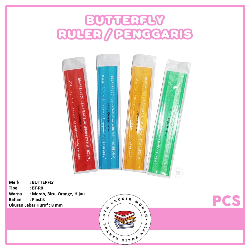 

BUTTERFLY - Penggaris Sablon Huruf Kecil 8mm BT-R8 - Pcs