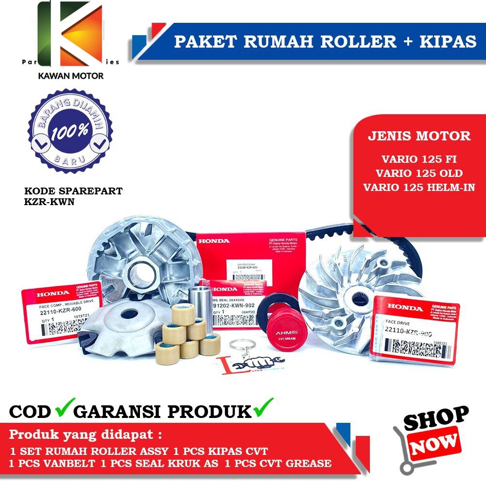 PAKET RUMAH ROLLER SET VANBELT VARIO 125 FI & KIPAS ROLLER VARIO 125 FI / KM