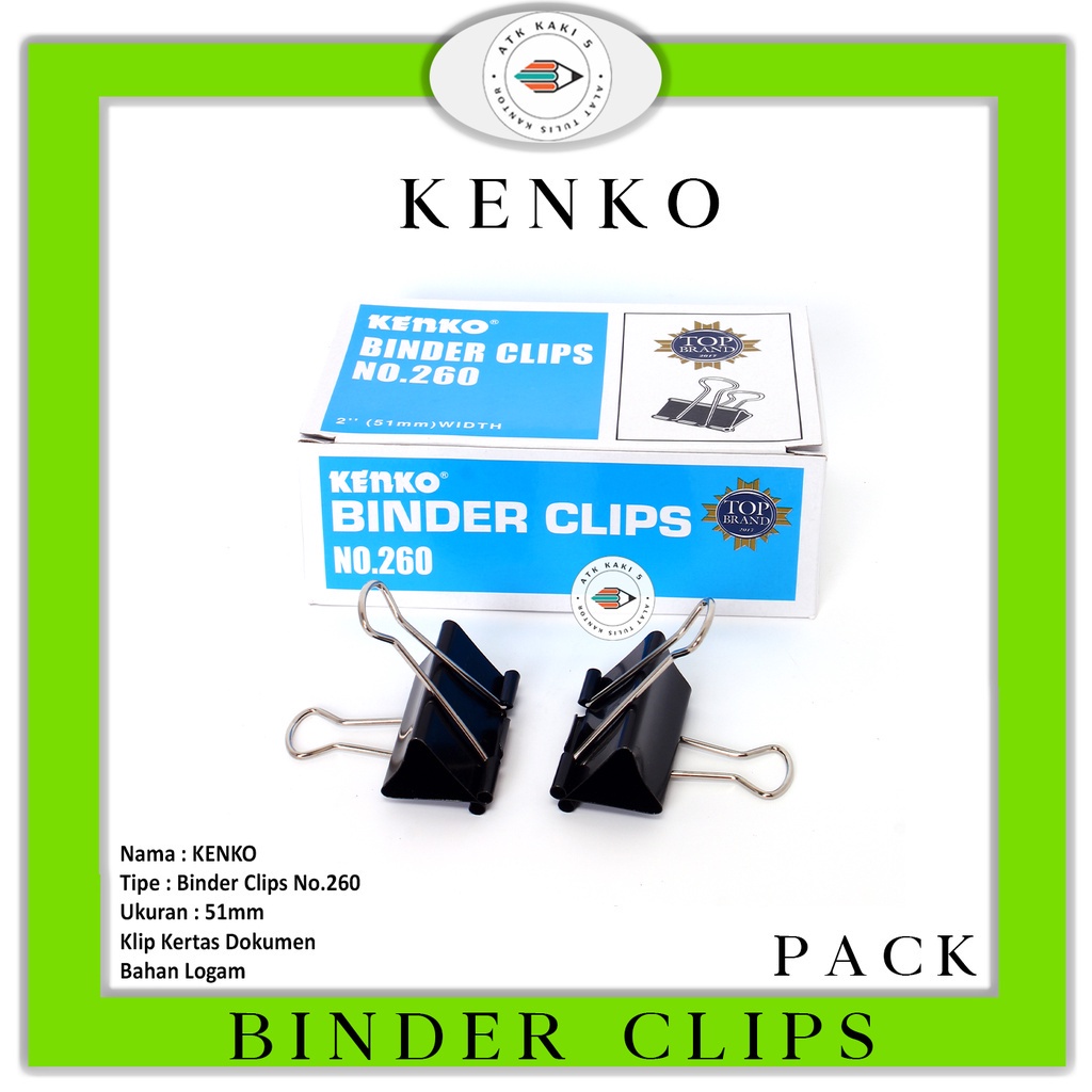 

KENKO - Binder Clips Kertas Dokumen No.260 - Pack