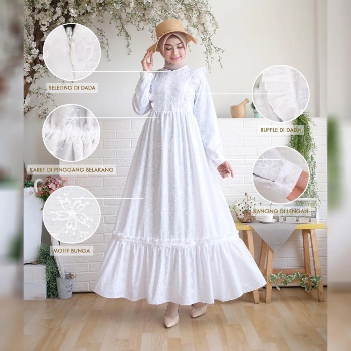 Promo Best Seller Gamis katun adem / gamis putih susun / gamis polos putih /gamis rubiah