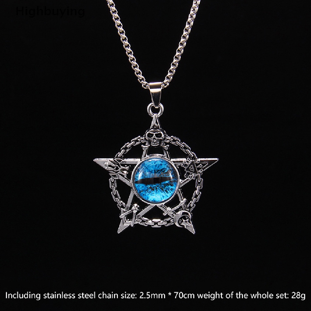 Hbid Retro Pentacle Devil's Eye Pendant Necklace Trend Hip-Punk Magic Skull Pendant Kalung Stainless Steel Pria Dan Wanita Glory