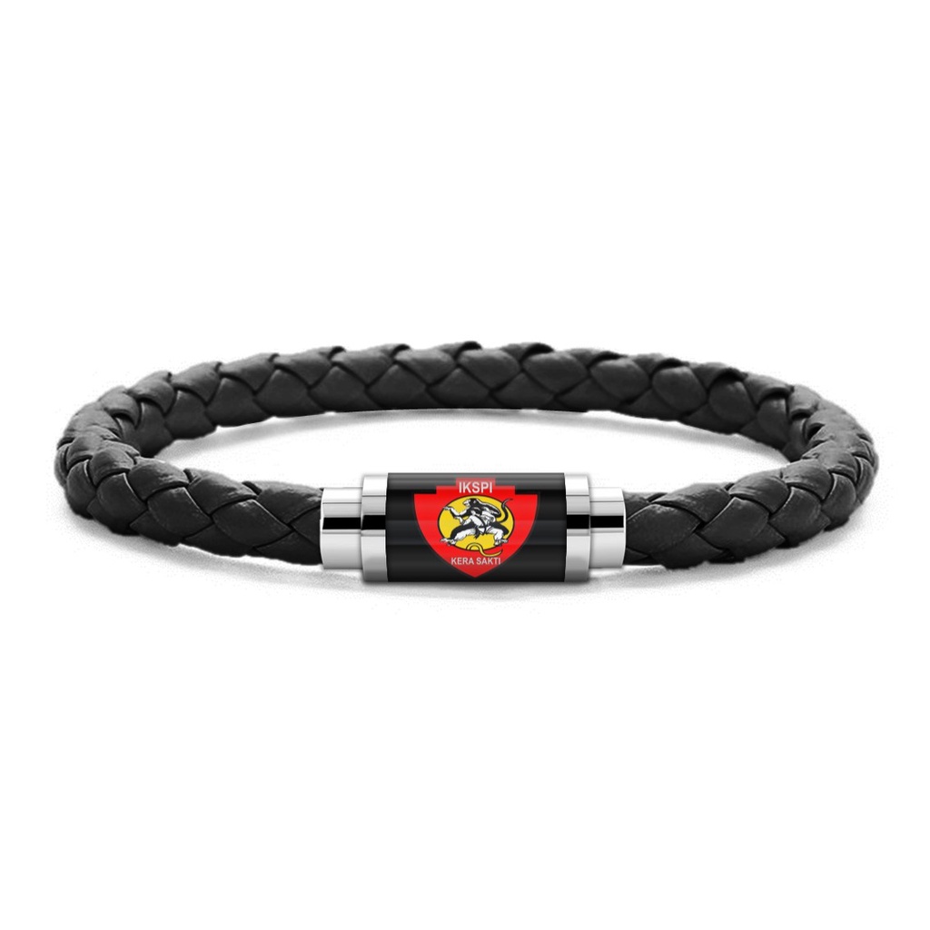 GELANG KERA SAKTI PENDEKAR SILAT IKSPI MODEL TALI KULIT KEPANG KAIT TABUNG MAGNET GAMBAR KACA EPOXY STAINLESS STEEL