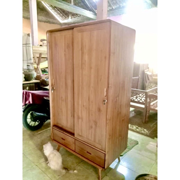 Lemari Pakaian 2 Pintu sleding Kayu Jati Grade A Jepara