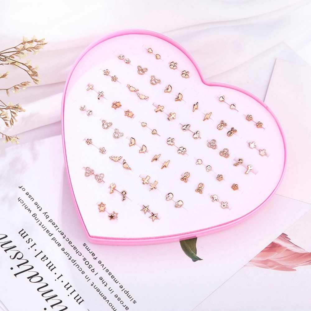 36pasang/kotak Sederhana Anting Pejantan Set Plastik Hypoallergenic Anting Telinga Manset Wanita Perhiasan Hadiah SWET HEART JEWELRY