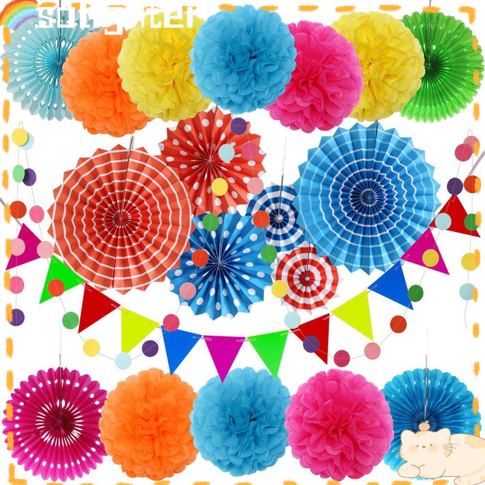 Solighter 6pcs/set Kipas Kertas Bunga Hiasan Gantung Perlengkapan Dekorasi Ulang Tahun Birthday Party Decor Tissue Paper