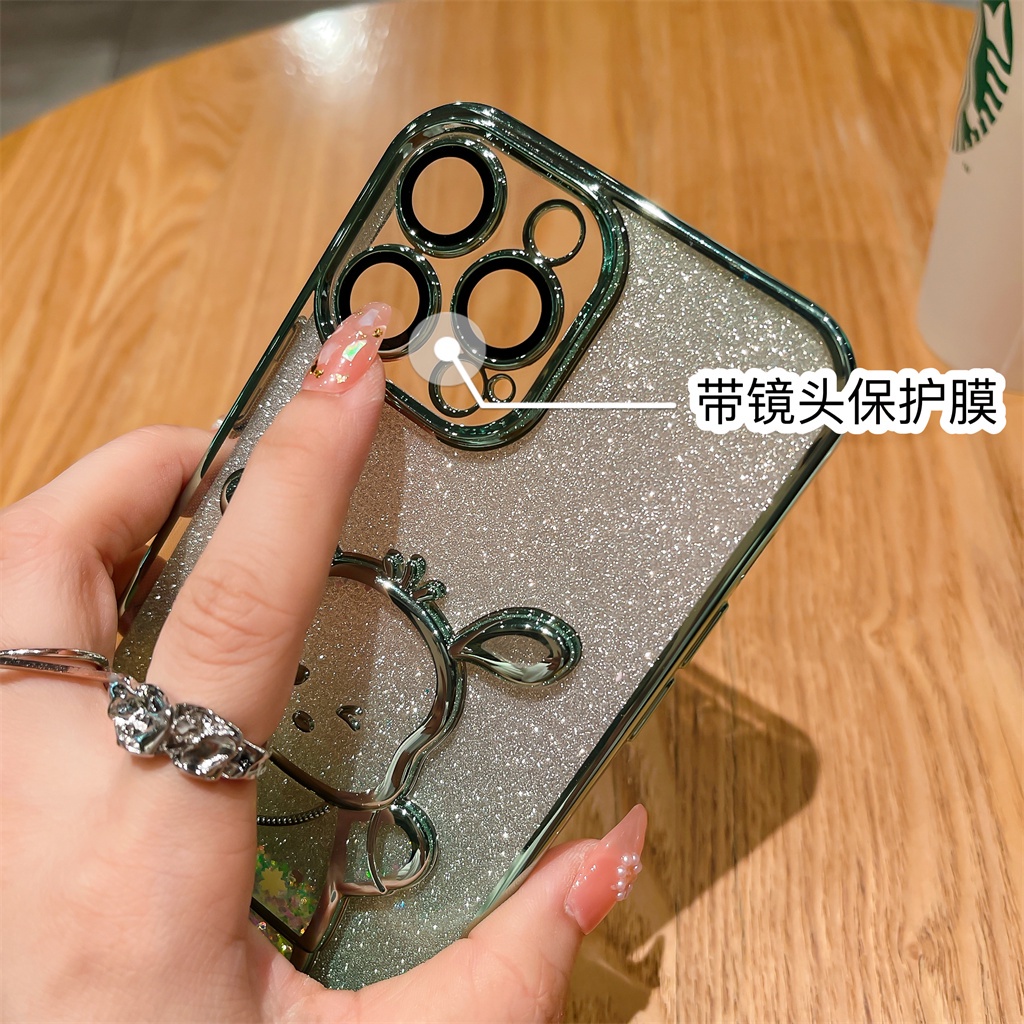 Film Lensa Perlindungan Kamera Mewah Untuk case iPhone 14 Pro Max13 12 Pro Max case 11 case Kreatif Cairan Flow Puppy Clear Shock Protection Lembut Penutup Belakang