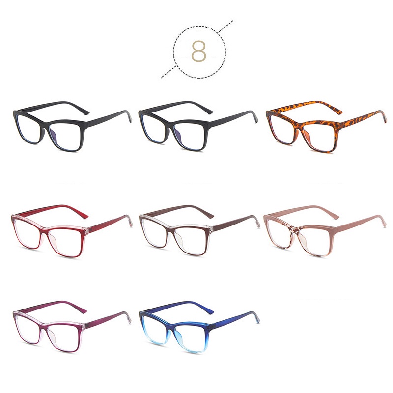 (YUZHU) Western Fashion Square Anti Blue Light Eyeglasses Vintage Fashion Gradient Candy Color Cat Eye Eyeglasses Untuk Wanita