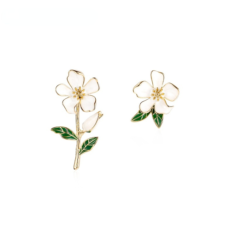 S925 Perak Musim Panas Putih Hijau Gardenia Earring Ear Studs Fashion Perhiasan Aksesori