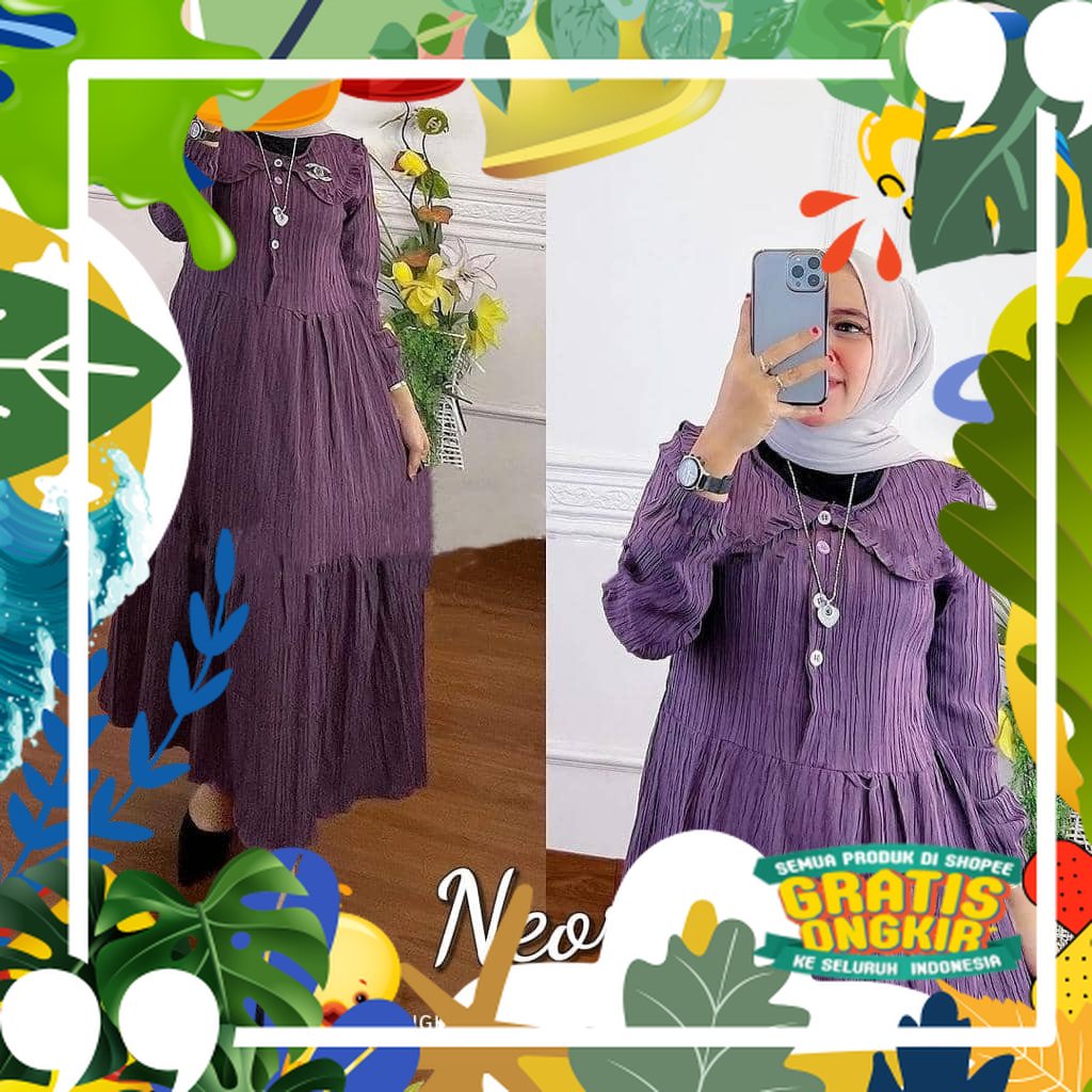 NEORA DRESS MIDI CRINKLE / GAMIS JUMBO / GAMIS BUSUI / GAMIS POLOS CRINGKLE SERAT KAYU LADY CRUSH / 