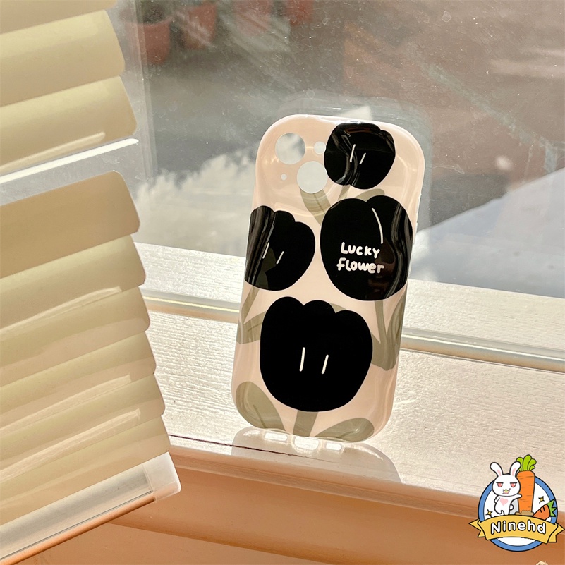 IPHONE Casing Kompatibel Untuk Iphone14 13 12 11 Pro Max X Xr Xs Max8 7 6 6s Plus Ins Gaya Eropa Amerika Premium Tulip Hitam Casing Ponsel Silikon Soft Case Anti Jatuh Protection Cover