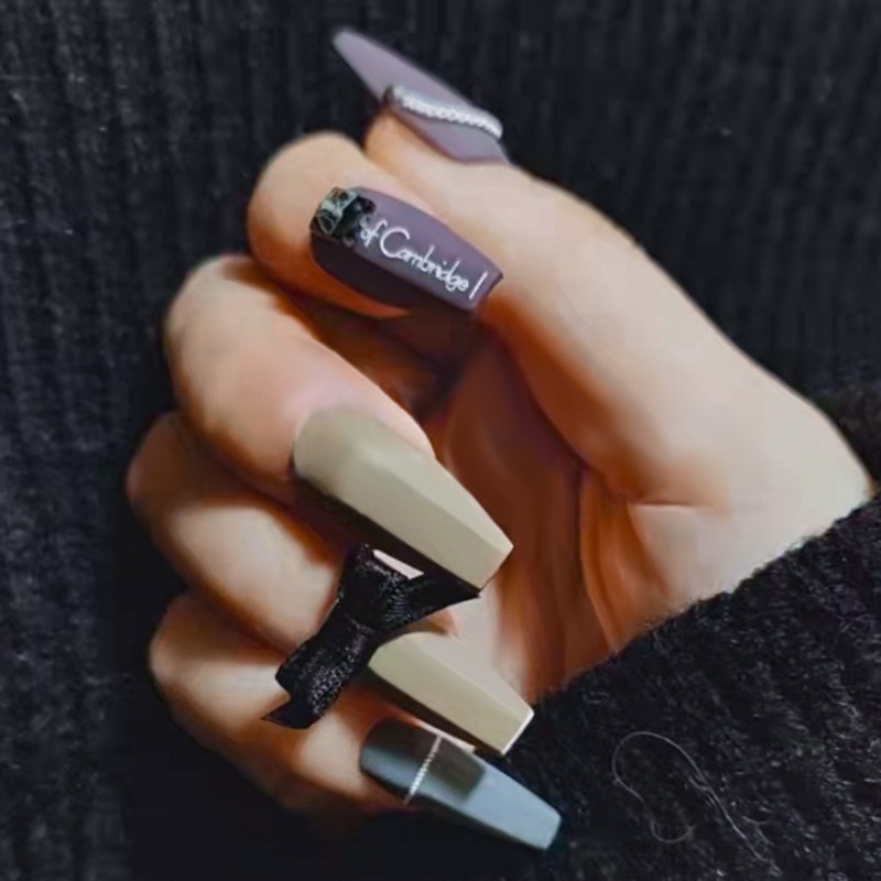 Siy 504pcs Tekan Pada Kuku Penuh Penutup Palsu Buatan Tip Kuku Panjang Tip Finger Sculpted-Alat Manicure Kuku Salon-Rumah D