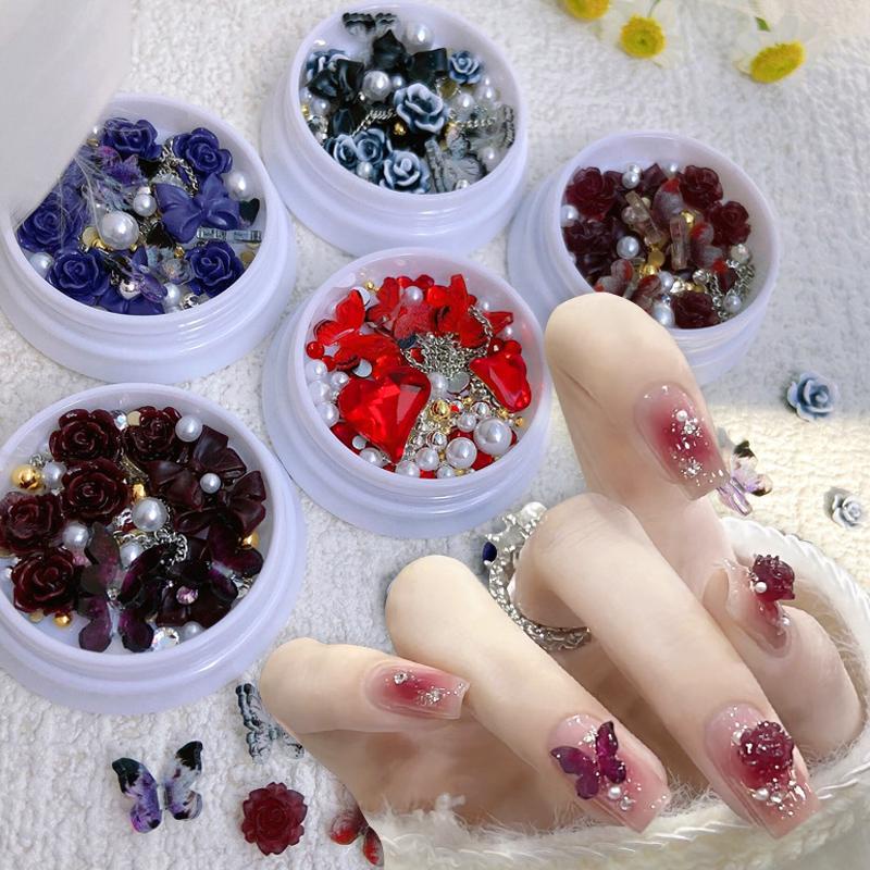 1box Warna-Warni 3D Kuku Berlian Imitasi Semi Transparan Manik Bagian Kuku Flatback Permata Pesona Kuku Untuk Aksesoris Dekorasi Nail Art