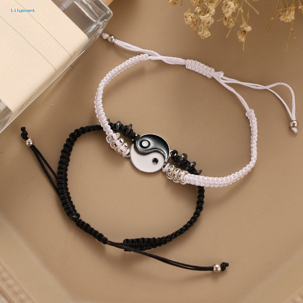 Lilyscent 2Pcs Pria Wanita Unisex Gelang Untuk Pakaian Sehari-Hari Tai Chi Rhinestones Bracelets All Match