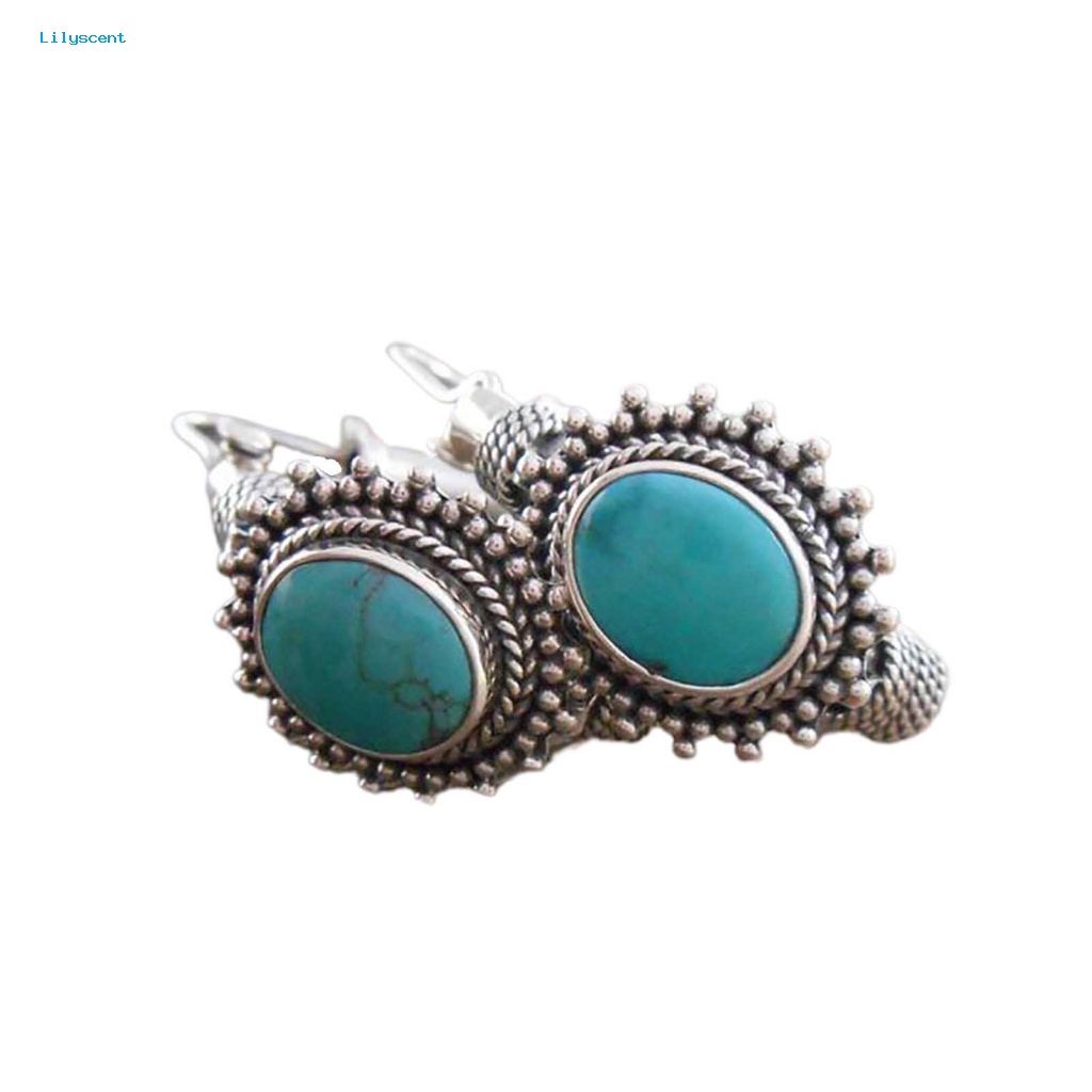 Lilyscent 1pasang Anting Klip Tindik Perhiasan Aksesoris Vintage Turquoise Lady Boho Earrings Simple