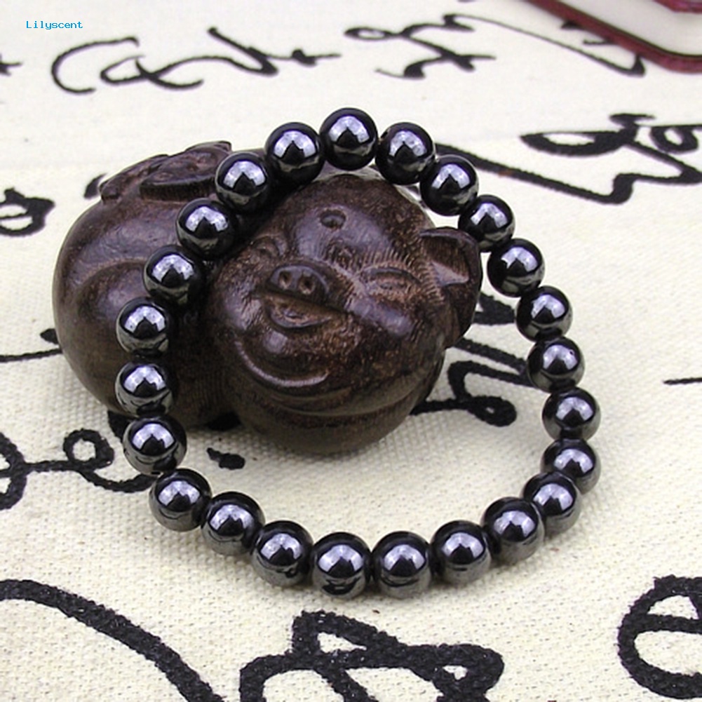 Gelang Batu Magnet Bulat Hitam Lilyscent Fashion Unisex Perawatan Kesehatan Bangle Jewelry