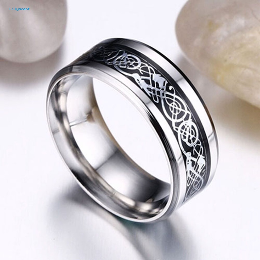 Lilyscent Cincin Titanium Steel Tidak Luntur Untuk Pesta Unisex Motif Naga Wdding Cincin Perhiasan Tidak Luntur