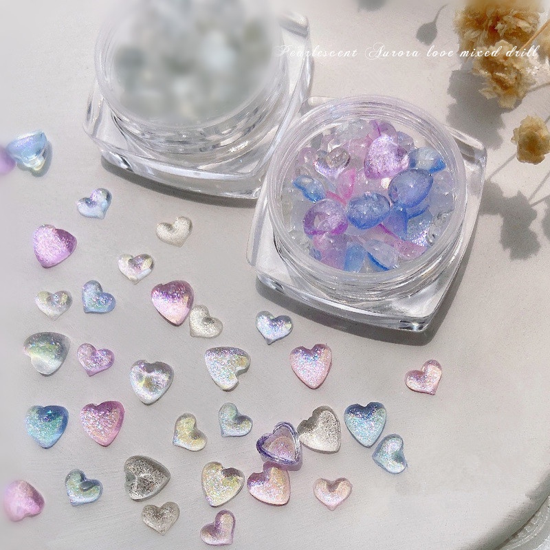Berbentuk Hati Halus Berkilau Pearly Buatan Kuku/Ins Style Nail Art 3D Stiker Hias Untuk Tips Kuku/Hiasan Kuku DIY Manicure Aksesoris