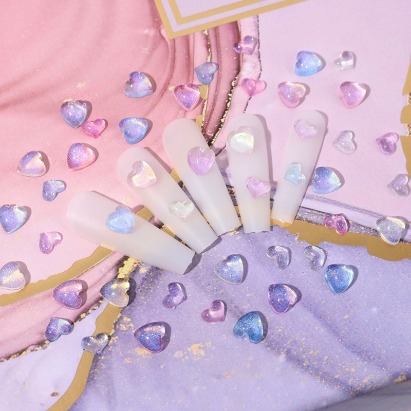3d Kristal Aurora Busur-Simpul Cinta Hati Nail Art Dekorasi/Pesona Kuku Berlian Imitasi Glitter Transparan/Bagian Kuku Jelly DIY