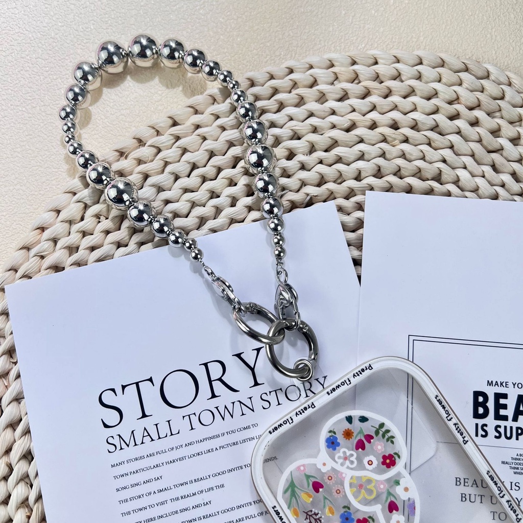 Perak Merah Muda Ungu Gantungan Kunci Rantai Ponsel Anti Hilang Lembut Tembikar Tali Tali Lanyard Manik-Manik Akrilik Warna-Warni Kasus Ponsel