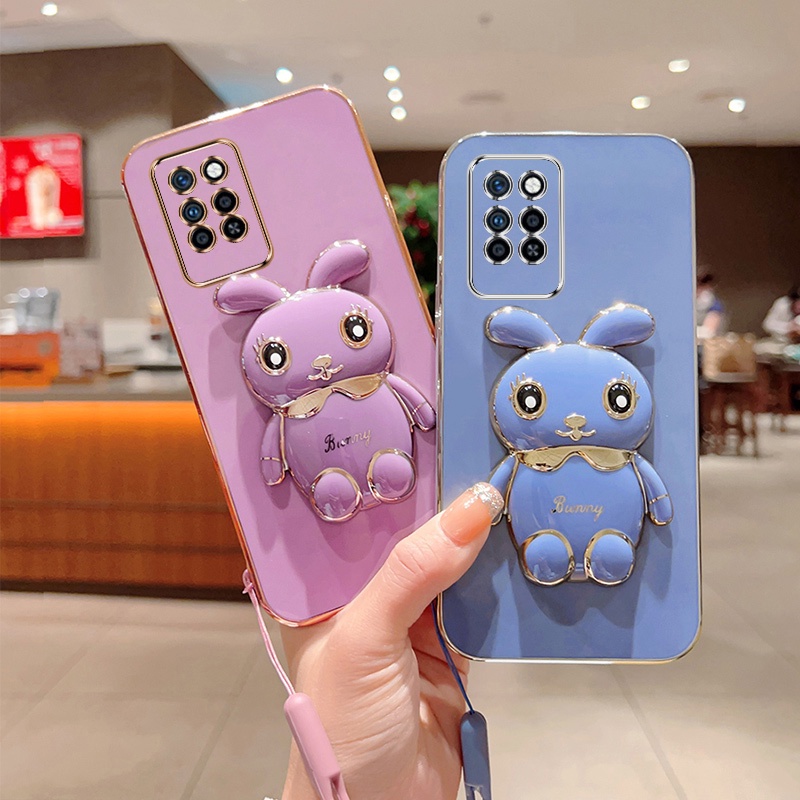 Andyh Case Ponsel Untuk Infinix Note10 Pro NFC X695 X695D X695C Kartun Lucu Kelinci Kecil Tepi Lurus Soft Shell Mengirim lanyard Silikon