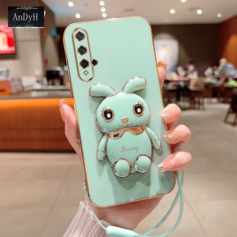 Andyh Case Handphone Untuk Huawei Nova 5T Lucu Kartun Kelinci Kecil Tepi Lurus Soft Shell Mengirim lanyard Silikon