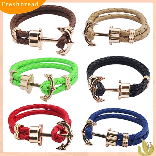 &lt; Freshbread &gt; Wanita Pria Multilayer Kulit Imitasi Buatan Tangan Manset Gelang Jangkar Gelang Bangle