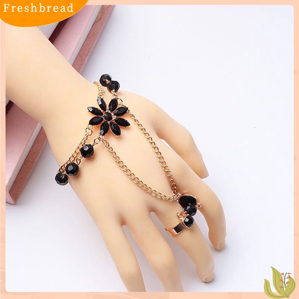 &lt; Freshbread &gt; Bentuk Bunga Mewah Tangan Harness Gelang Wanita Adjustable Jari Cincin Gelang Fashion Perhiasan