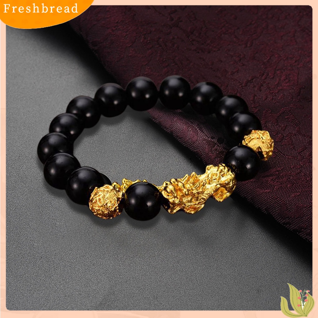 &lt; Freshbread &gt; Halus Sederhana Unisex Gelang Hadiah Manik-Manik Obsidian Imitasi Pasukan Berani Gelang Keberuntungan Untuk Pakaian Sehari-Hari