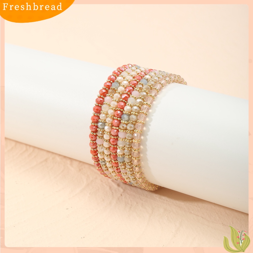 &lt; Freshbread &gt; 7Pcs Wanita Gelang Multilayer Faux Glaze Perhiasan Tali Elastis Manik-Manik Gelang Untuk Pesta Pernikahan Perjamuan