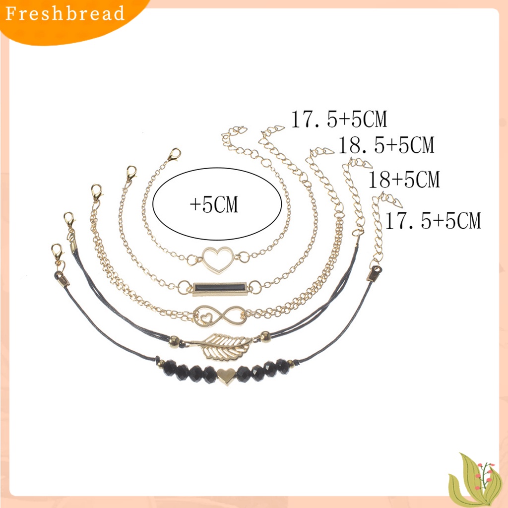 &lt; Freshbread &gt; 5Pcs/Set Gelang Rantai Beberapa Lapisan Handmade Tali Kombinasi Fashion Boho Geometris Daun Manik-Manik Berlapis Tangan Rantai Perhiasan Aksesori