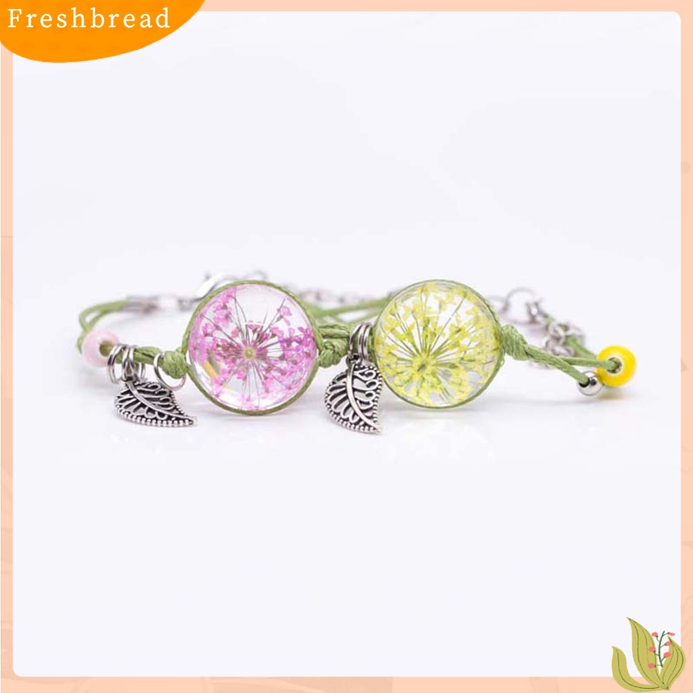 &lt; Freshbread &gt; Fashion Wanita Bunga Kering Kaca Cabochon Pesona Handmade Anyaman Gelang Hadiah