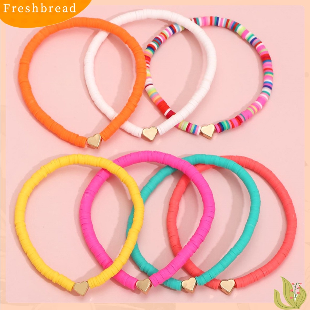 &lt; Freshbread &gt; Gelang Perempuan Manik-Manik Gaya Bohemian Buatan Tangan Hias Pengerjaan Halus Hias Ringan Multicolor Polymer Clay Flat Beads Bracelet Wanita Aksesori