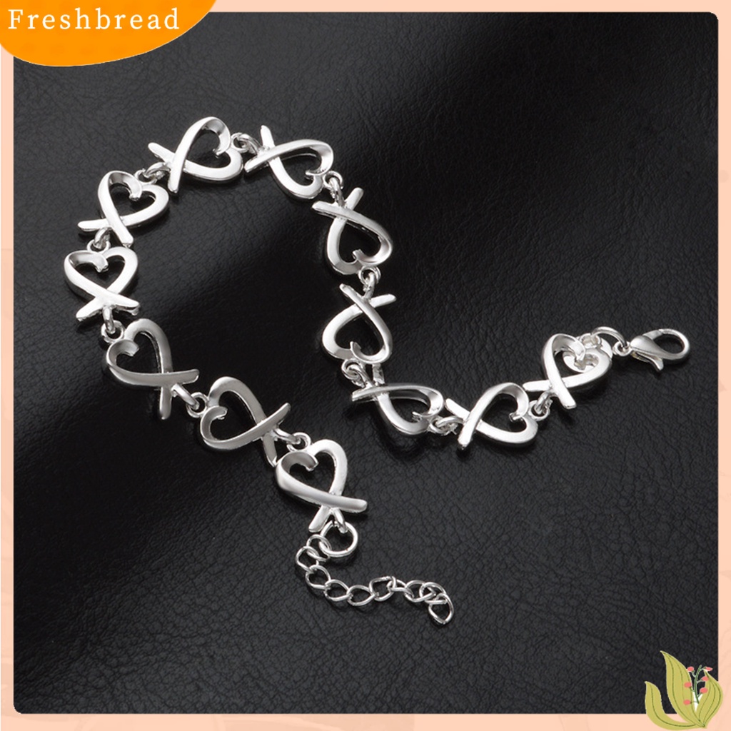 &lt; Freshbread &gt; Gelang Bentuk Hati Ringan-Berat Warna Silver 21cm Wanita Perhiasan Rantai Untuk Pesta