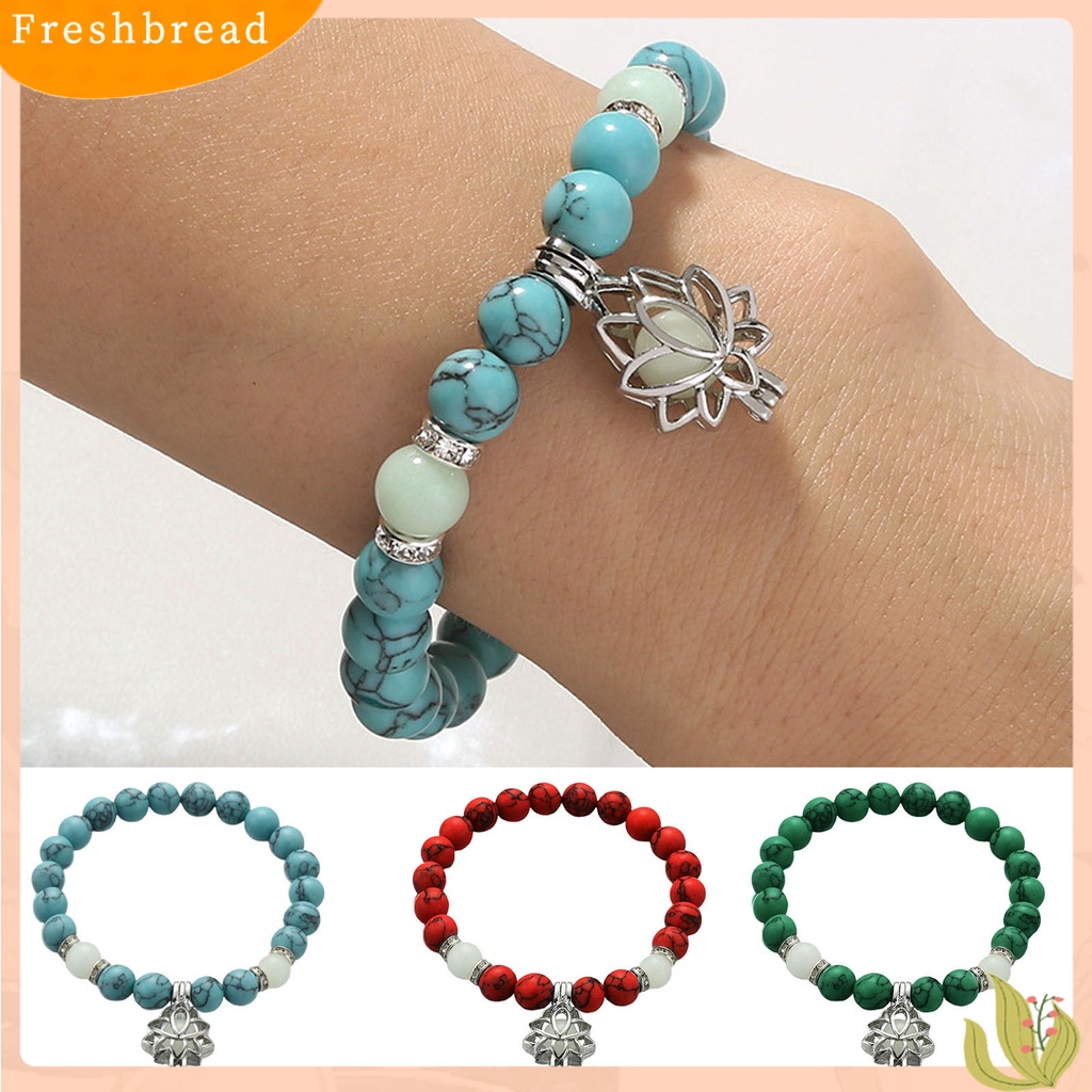 &lt; Freshbread &gt; Wanita Gelang Faux Turquoises Luminous Floral Jewelry Manik-Manik Elastis Bangle Jewellery Hadiah